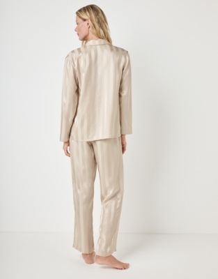 Silk Jacquard Stripe Pajama Set - Champagne