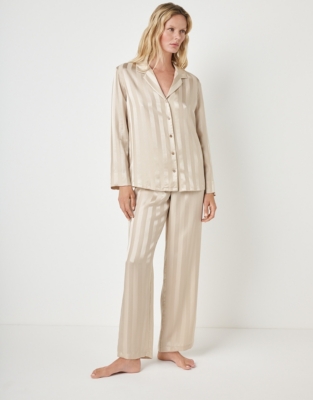 Silk Jacquard Stripe Pajama Set - Champagne