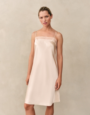 Silk Lace Square Neck Cami Nightdress - Pale Champagne