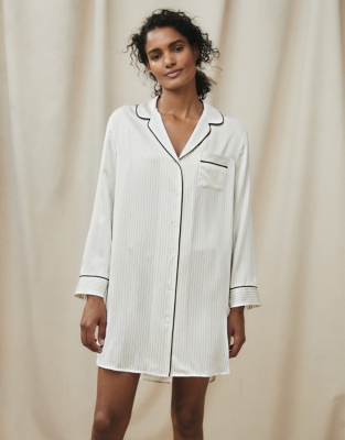 Silk Piped Dotted-Stripe Nightshirt | Nightwear & Robes Sale | The ...