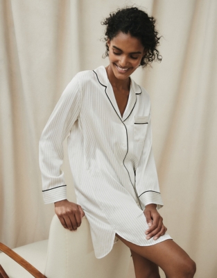 Silk Piped DottedStripe Nightshirt Nightwear & Robes Sale The