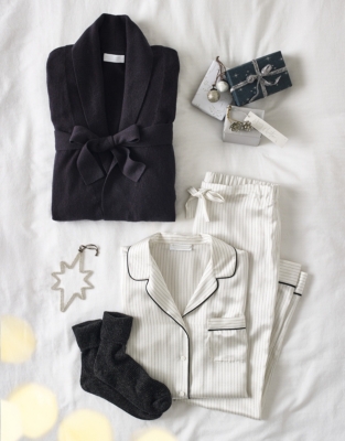 Silk Piped Dotted-Stripe Pyjama Set | Nightwear & Robes Sale | The ...