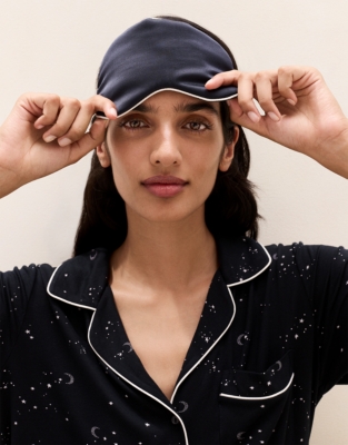 Silk Piped Eye Mask - Navy
