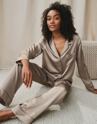 Silk Piped Pyjama Set, Pyjamas