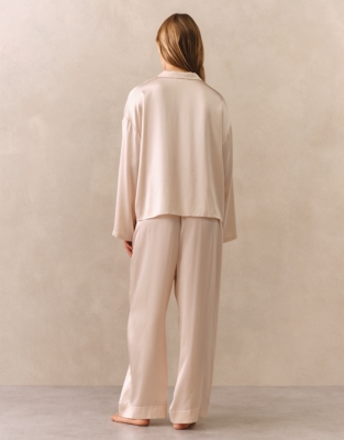 Silk Pocket Drop Shoulder Pyjama Set - Pale Champagne