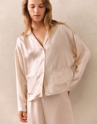 Silk Pocket Drop Shoulder Pyjama Set - Pale Champagne