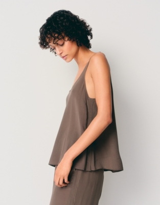 Silk Relaxed Vest - Dark Truffle