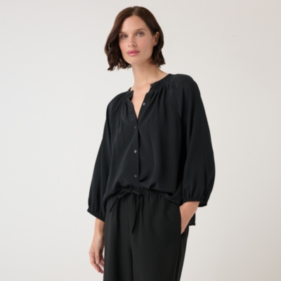 Silk Shirred Boho Blouse
