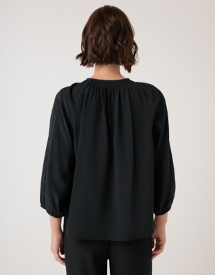 Silk Shirred Boho Blouse