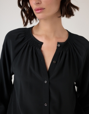 Silk Shirred Boho Blouse