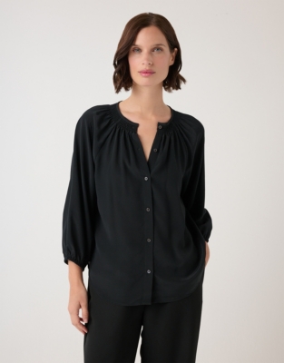 Silk Shirred Boho Blouse