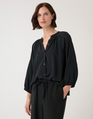 Silk Shirred Boho Blouse
