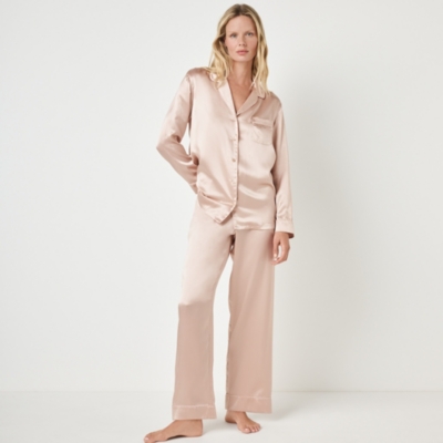 Silk Stripe Piped Pajama Set