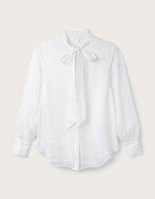 Silk Tie-Neck Stripe Shirt | Clothing Sale | The White Company UK