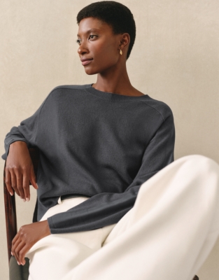 Silk Trim Jumper with Cashmere - Graphite