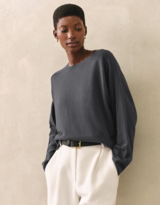 Silk Trim Jumper with Cashmere - Graphite