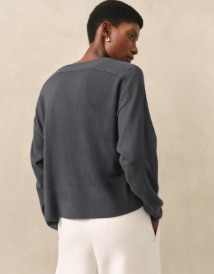 Silk Trim Jumper with Cashmere - Graphite