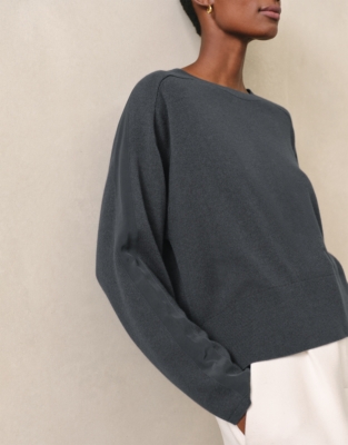 Silk Trim Jumper with Cashmere - Graphite