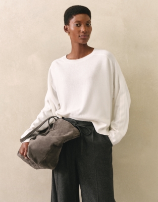 Silk Trim Jumper with Cashmere - Porcelain