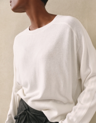 Silk Trim Jumper with Cashmere - Porcelain
