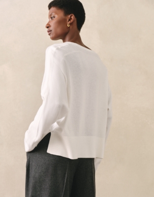 Silk Trim Jumper with Cashmere - Porcelain