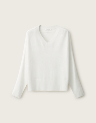 Silk Trim V Neck Jumper with Cashmere
