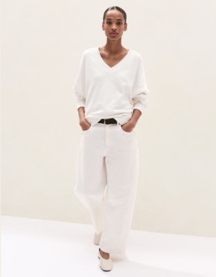 Silk Trim V Neck Jumper with Cashmere