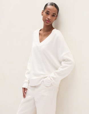 Silk Trim V Neck Jumper with Cashmere