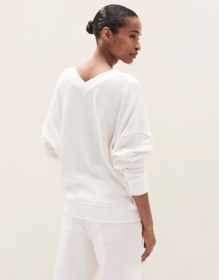 Silk Trim V Neck Jumper with Cashmere