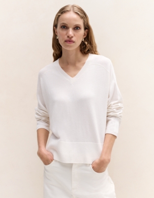 Silk Trim V Neck Jumper with Cashmere