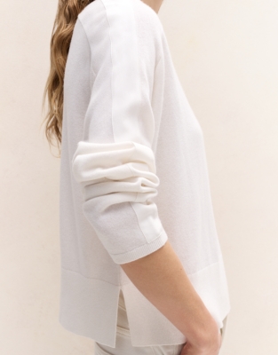 Silk Trim V Neck Jumper with Cashmere