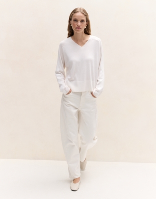 Silk Trim V Neck Jumper with Cashmere
