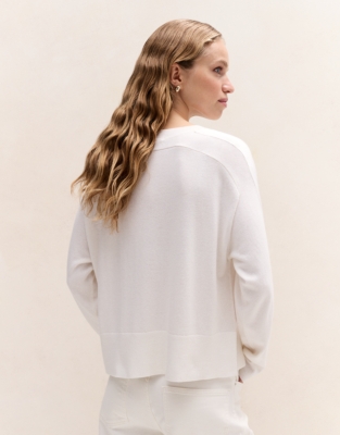Silk Trim V Neck Jumper with Cashmere