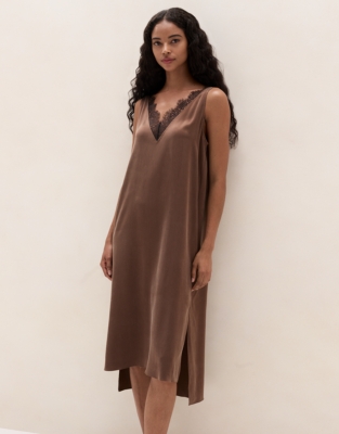 Silk V-Neck Lace Midi Nightie