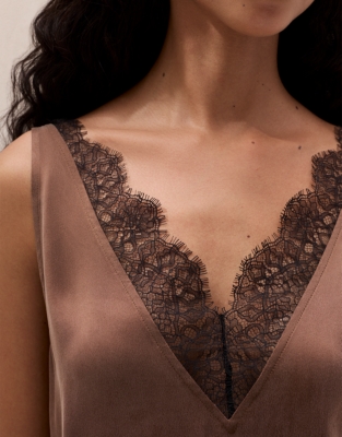 Silk V-Neck Lace Midi Nightie