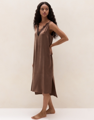 Silk V-Neck Lace Midi Nightie