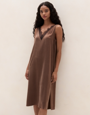 Silk V-Neck Lace Midi Nightie