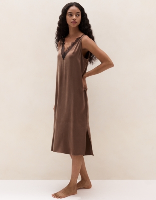 Silk V-Neck Lace Midi Nightie