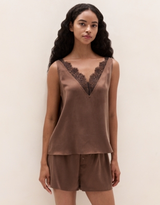Silk V-Neck Lace Shortie Pyjama Set 