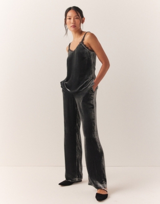 Velvet wideleg trousers - Woman