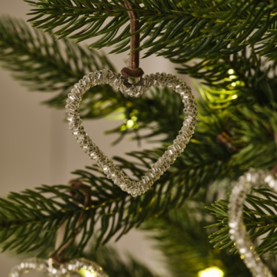 Silver Beaded Heart Decoration – 5cm