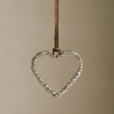 Silver Beaded Heart Decoration – 5cm