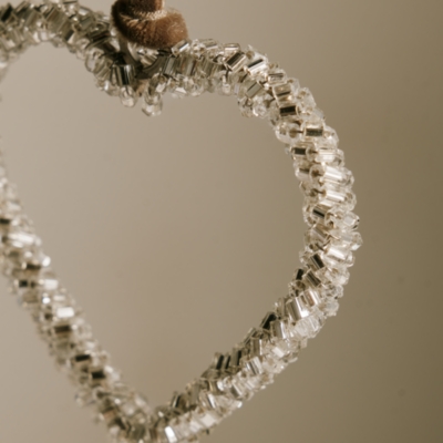 Silver Beaded Heart Decoration – 5cm