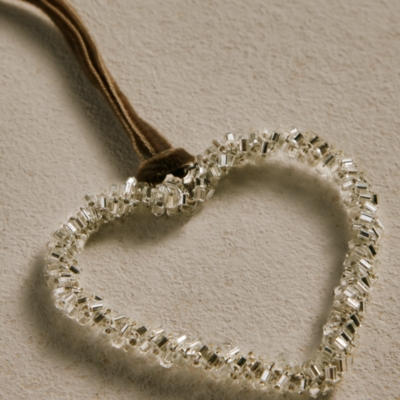 Silver Beaded Heart Decoration – 5cm