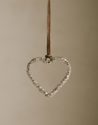 Silver Beaded Heart Decoration – 5cm
