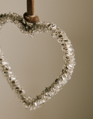 Silver Beaded Heart Decoration – 5cm