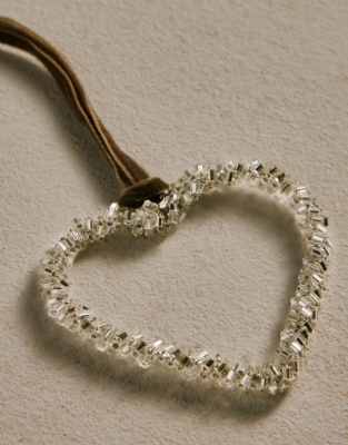 Silver Beaded Heart Decoration – 5cm