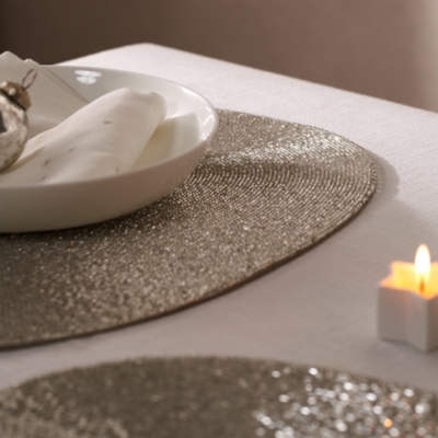 Silver Beaded Oval Placemats Set of 2 Table Linens & Accessories