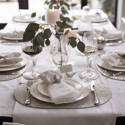 Silver Beaded Oval Placemats Set of 2 Table Linens & Accessories