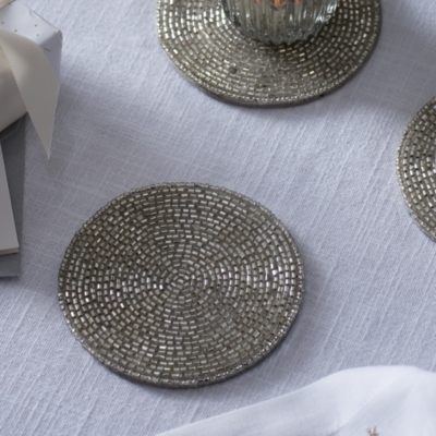 Silver Beaded Round Coasters – Set of 4